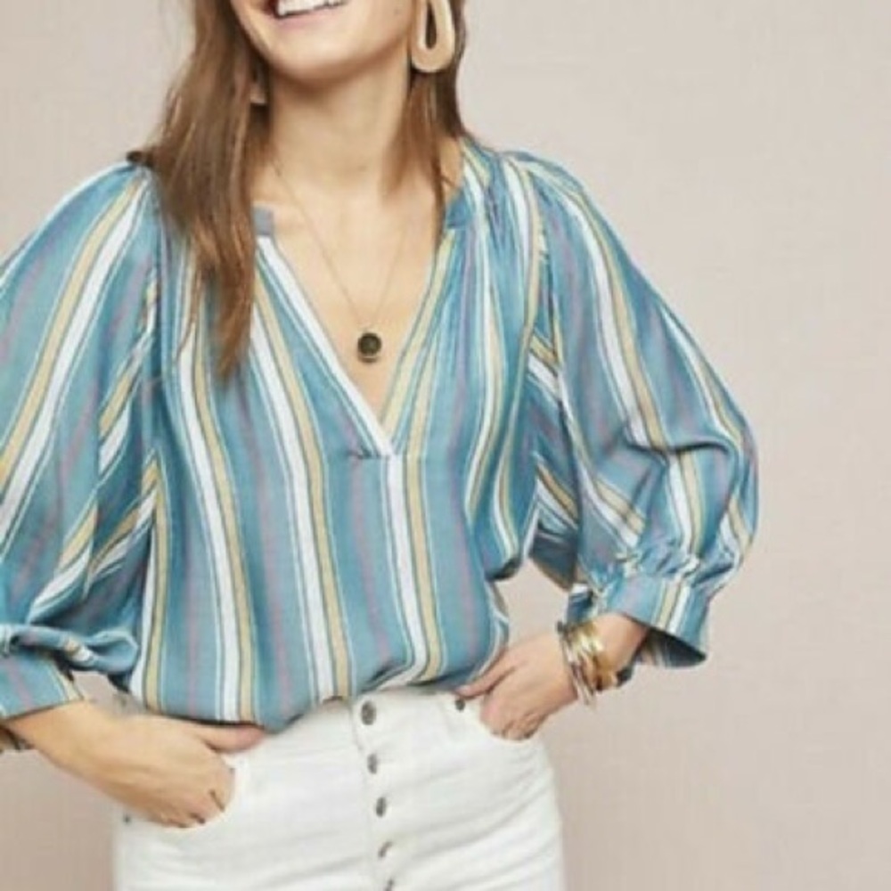 Anthropologie Maeve Byron Striped Peasant Boho Blouse size M